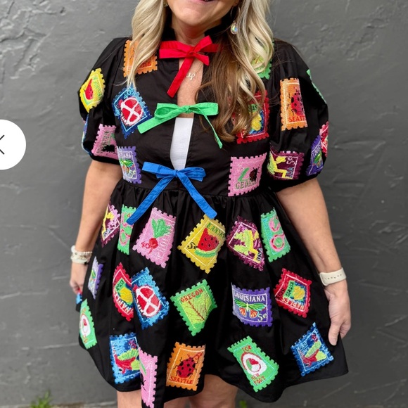 Queen of Sparkles Black Fruit Stamps Dress Multicolor Sequin Size XS * - Picture 7 of 7